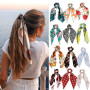 Fashion Printing Long Scarf Hair Bands For Women Scrunchie Elastic Ribbons Bow Tie Ponytail Holder Girl Elegant Hair Accessories