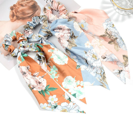 Fashion Printing Long Scarf Hair Bands For Women Scrunchie Elastic Ribbons Bow Tie Ponytail Holder Girl Elegant Hair Accessories
