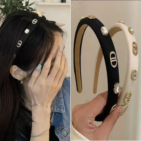 Luxury Rhinestone Letter Headbands for Women Girls designer Temperament Cortex Wide Edge Hairband Headdress Hair Accessories