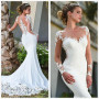 Mermaid Wedding Dress Bridal Party For Women Mariée White Boat Neck Simple Style Lace Long Sleeve
