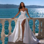 Elegant Beach Wedding Dress With Long Train Satin Pleats Wedding Gowns High Split Sexy Bridal Party Vintage Vestido De Novia