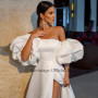 High Side Slide Wedding Dresses Puff Sleeves Bridal Gowns Stain A-Line Strapless Bride Dress
