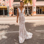 Beach Lace Appliques Mermaid Sleeveless Wedding Dresses  For Women V- Neck Backless Bridal Gowns Custom Made Robe De Mariée