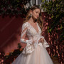 Sparkling Tulle Wedding Dresses Appliques  Long Sleeves Robe De Mariée Fluide Bridal Gown For Bride Illusion Lace Back