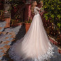Sparkling Tulle Wedding Dresses Appliques  Long Sleeves Robe De Mariée Fluide Bridal Gown For Bride Illusion Lace Back