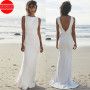 Simple Elasticity Soft Satin Beach Wedding Dresses For Women Bride Gown V Back Bohemian Mermaid Vestidos De Novia Elegant