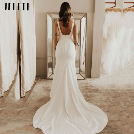 Spaghetti Strap Mermaid Wedding Dresses Women Square Neck Backless Simple Bridal Gowns Soft Stain Robe De Soirée Mariage