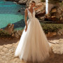 Beach Tulle V Neck Wedding Dress For Women Simple Ivory Sleeveless A-line Boho Bridal Gown Backless Flowy
