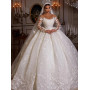 Luxury Lace Wedding Dresses Long Sleeves Sequins Beads Dubai Sheer Neck Appliques Glitter For Woman Elegant Bride Gowns