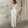 Wedding Pants Suit Sets Open Back Sexy V-Neck Top Lace Appliques Long Sleeves Illusion Jumpsuit Gowns Formal Bridal Outfit