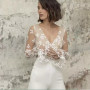 Wedding Pants Suit Sets Open Back Sexy V-Neck Top Lace Appliques Long Sleeves Illusion Jumpsuit Gowns Formal Bridal Outfit