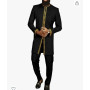 Dashiki Spring New Young Men's Black Bronzing Business Style Casual Slim Banquet Dress Long-Sleeved Shirt Elegant Two-Piece Set