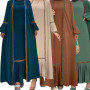 Two Pieces Abaya Set Cardigan Women Muslim Maxi Dress Eid Ramadan Abaya