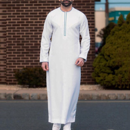 Men's Muslim Solid Color Loose Embroider Vintage Fashion