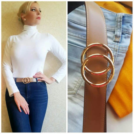 Women Leather Reversible Belt Double O Ring Rotate Buckle Two Side Waist Jeans Dress