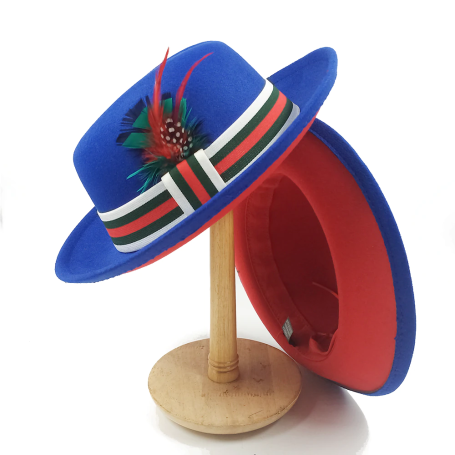 Unisex Fedoras Jazz Hats Double-sided Color Cap Feather Accessories Cowboy Hat With Upturned Brim