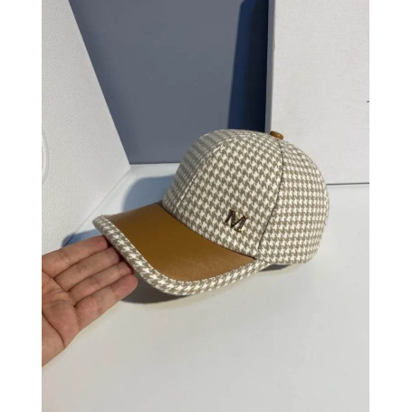 Hounds tooth Wild Baseball Cap Ladies Stitching PU Leather Peaked Caps Tide Brand Street British Style Sun Hats