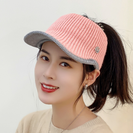Knitted Wool Empty Top Cap Women Outdoor Warm Hollow Baseball Hat Ponytail Hats Blank Peaked Caps