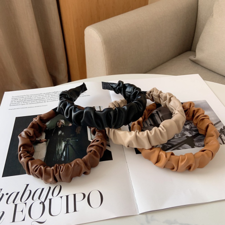Vintage PU Leather Hair Bands for Women Simple Solid Headband Hair Accessories