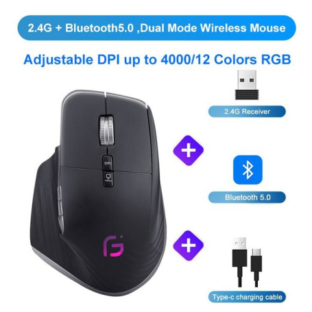 Wireless Mouse Bluetooth5.0+2.4GHz Dual Mode USB Gaming Mouse Ergonomic Rechargeable Silent  Vertical Mice for Computer