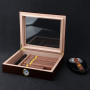 Cigar Humidor Luxury Tempered Glass Top Display Custom Packaging Wood Humidor Cigar Tobacco Case Box With Hygrometer