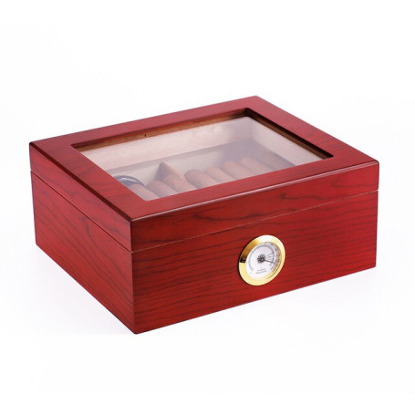 Cigar Humidor Luxury Tempered Glass Top Display Custom Packaging Wood Humidor Cigar Tobacco Case Box With Hygrometer