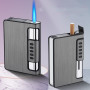 Automatic Cigarette Case 10pcs Cigarette Capacity Blue Flame Butane Gas Lighter Metal Smoking Accessories Cigarette Box for Men