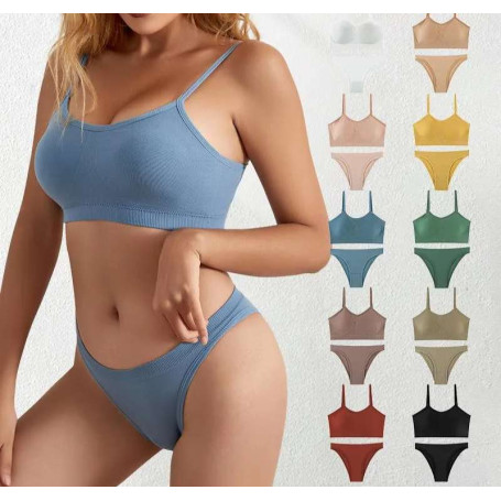 Sexy Women Wireless Lingerie Set Seamless Tops Set Low-waist Panties Wire Free Bra Bralette Lingerie Solid Cotton Underwear