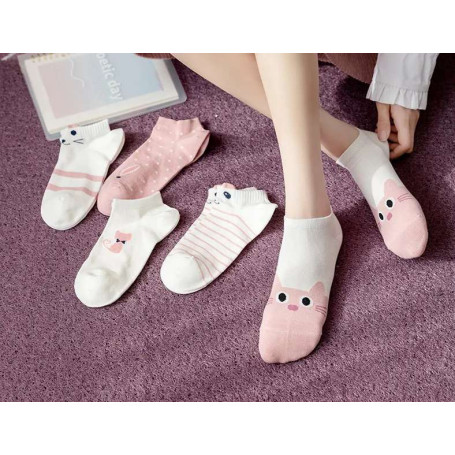 5pair/lot Cute Cartoon Harajuku Cat Socks for Women Funny Spring Cat Low Cut Short Kawaii Women Socks