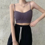 Seamless Crop Top Women Solid Spaghetti Straps Padded One-Piece Camisole Underwear