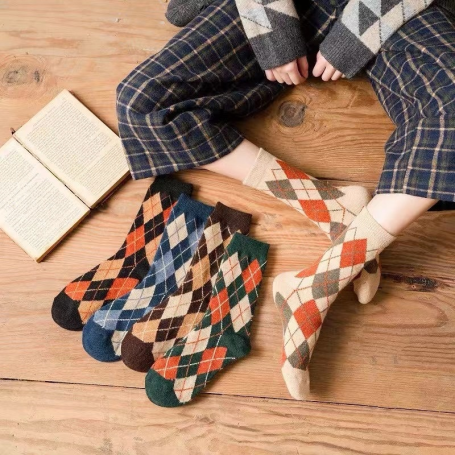 Wool Combed Cotton Fashion Design Plaid check Man woman Socks