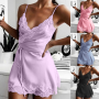 Ladies Silk Sling Nightdress Women's Sexy Lingerie Satin Sleepwear Lace Cup V-neck Plus Size S-3XL