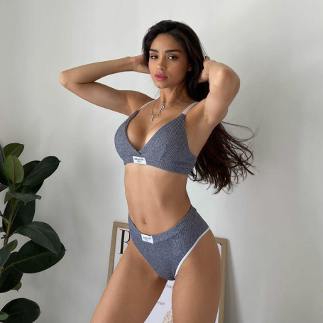 Women Lingerie set Sexy Seamless Thong Sensual Female Underwear Set Sports Letter Embroidery Bra set