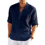 New Men's Linen Long Sleeve T-Shirt Solid Color Loose Casual Shirt Long Sleeve Cotton Linen Shirt