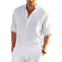 New Men's Linen Long Sleeve T-Shirt Solid Color Loose Casual Shirt Long Sleeve Cotton Linen Shirt