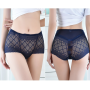 New Lace Underwear Women's Sexy Mesh Hollow Transparent Comfortable Cotton Mid-High Waist Belly Holding Triangle Underwear