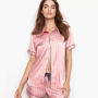 Women's Pajama Set Short Sleeve Silk Satin Fashion Pink Striped Pattern Cute Evening Dress
