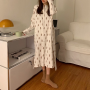 Bear Nightgown Kawaii Korean Pajamas Split Long Sleeve Spring Room Wear Sleepwear Cartoon Home Clothes