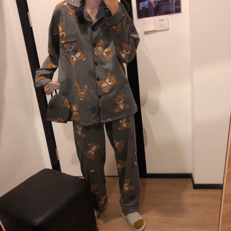 2 Pieces Women's Pajamas Bear Print Kawaii Clothes Korean Style Sleepwear