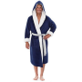 Men's Bathrobe Hooded Robe Flannel Thick Warm Dressing Gown Luxury Solid Lace Up Long Towel