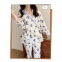 Nightwear Elegant Women Pajama Sets V-neck Sleepwear Kimono Blue Loungewear