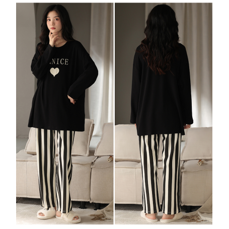 Knitted Pajama Sets Women Longer Tops Sleepwear Loungewear