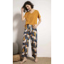 Pajamas Set Women Comfortable Cotton Viscose Contrasting Color Pajamas Short Sleeve Tops with Long Trousers