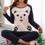Cartoon Cotton Pajamas Women's Long-sleeved Simple Loose Casual Suit Large Size
