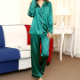Satin Silk Pajamas Set for Women Solid Color Long Sleeve Casual Sleepwear Plus Size