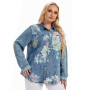 Women's Plus Size Top Casual Sleeve Shirt Printed Woven Denim Long Sleeve Shirt