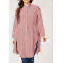 Solid Tunic Top Casual Loose Blouses Women Stand Collar Long Shirt Long Sleeve Buttons Down Cotton Blouse Plus Size