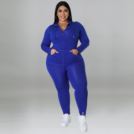 Plus Size Zipper Design Skinny Pants Set Women Tops Sporty Leggings Matching Stretchy Suit Women Casual Two Piece Set