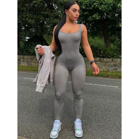 Nibber Solid Concise Basic Payment Jumpsuit Women Body-shaping Simple Casual Square Collar Sleeveless Romper Female Overalls