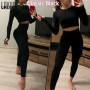 Women's Sets Skinny Tracksuit Breathable Bra Long Sleeve Top Seamless Outfits High Waist Push Up Leggings Gym Clothes Sport Suit